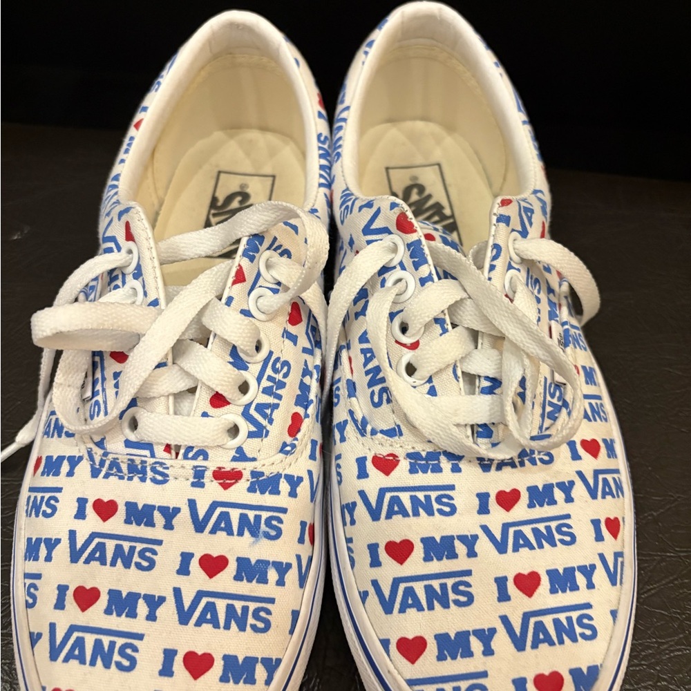 Vans Kids Sneakers - White with Blue and Red Print
